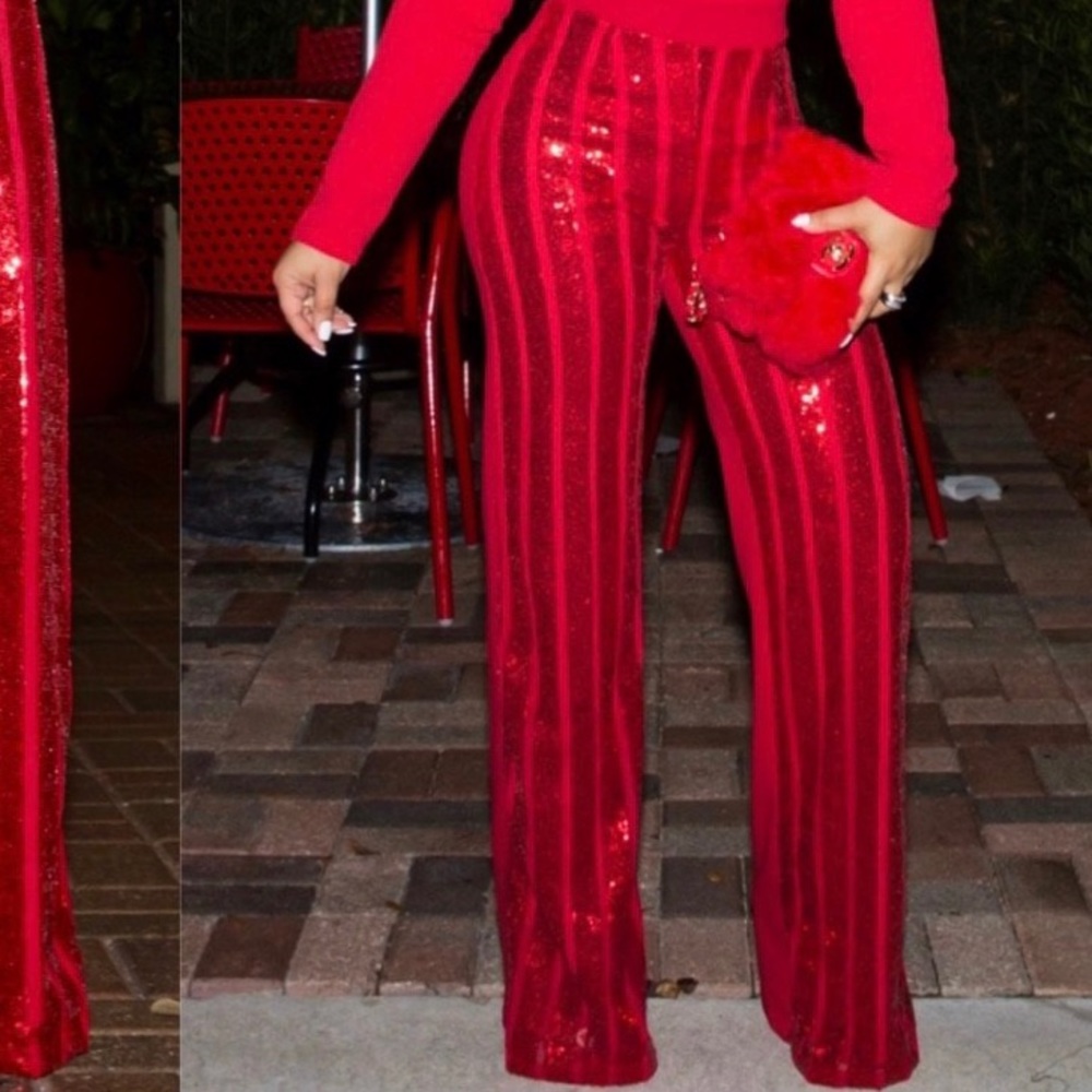 Red Sequin Pants